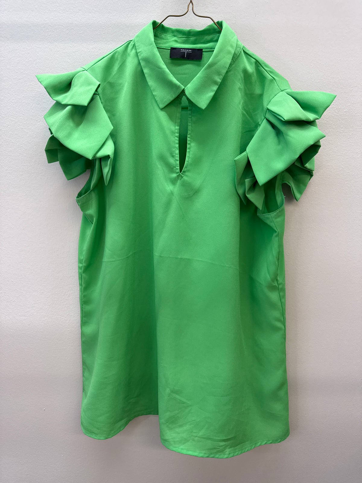 BL 0013 Green Ruffle Sleeve Top - Medium
