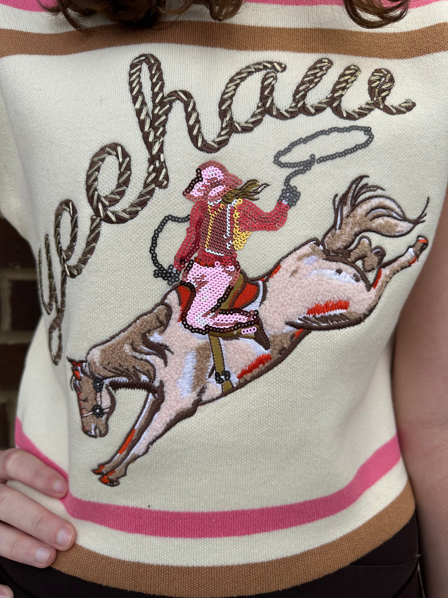 Queen of Sparkles Yeehaw Cowgirl Knit Top