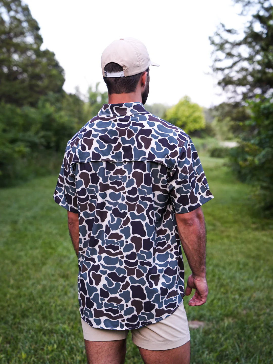 Earth Camo Button Up Performance Short Sleeve