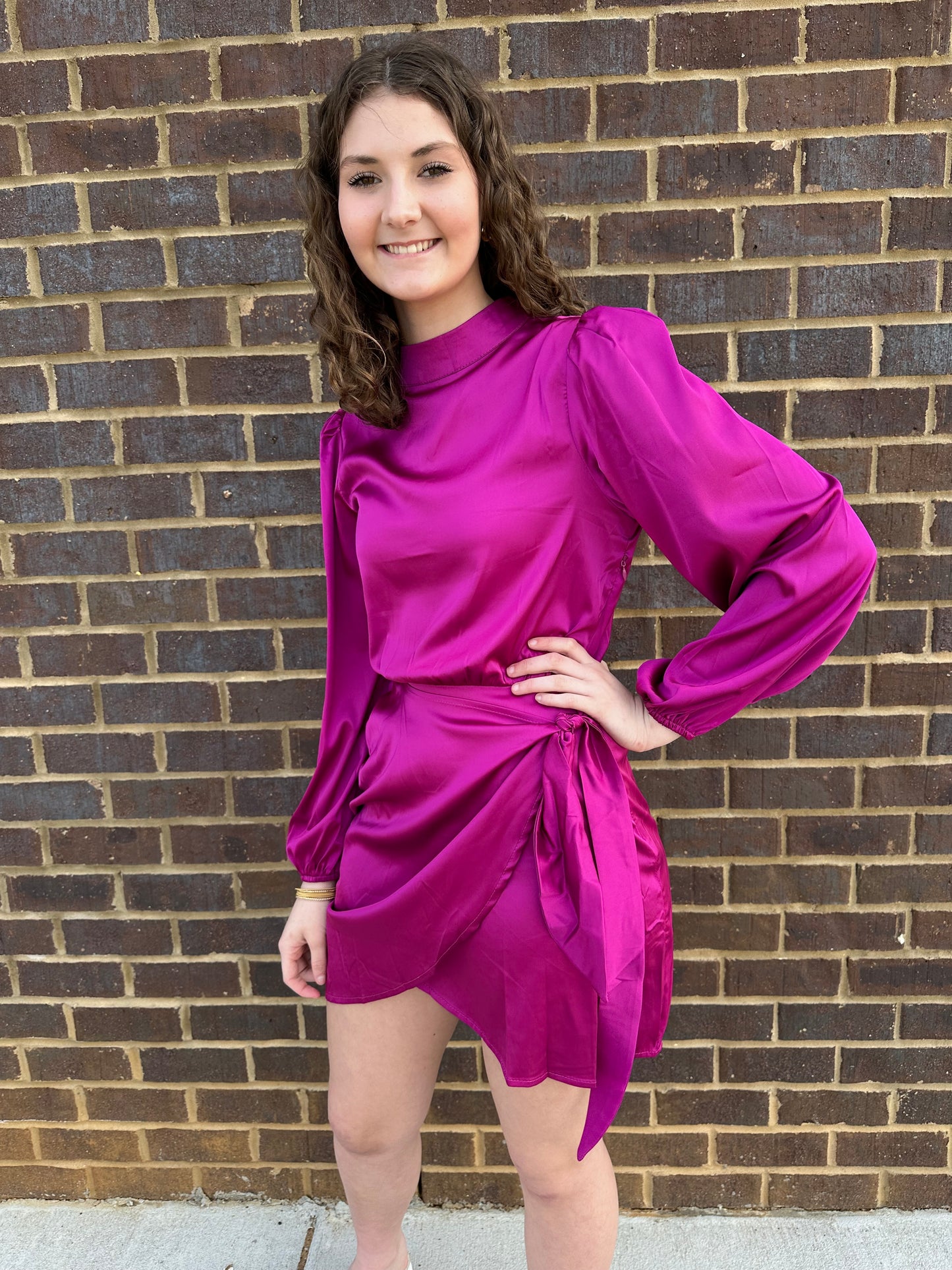 Plum Mock Neck Wrap Dress