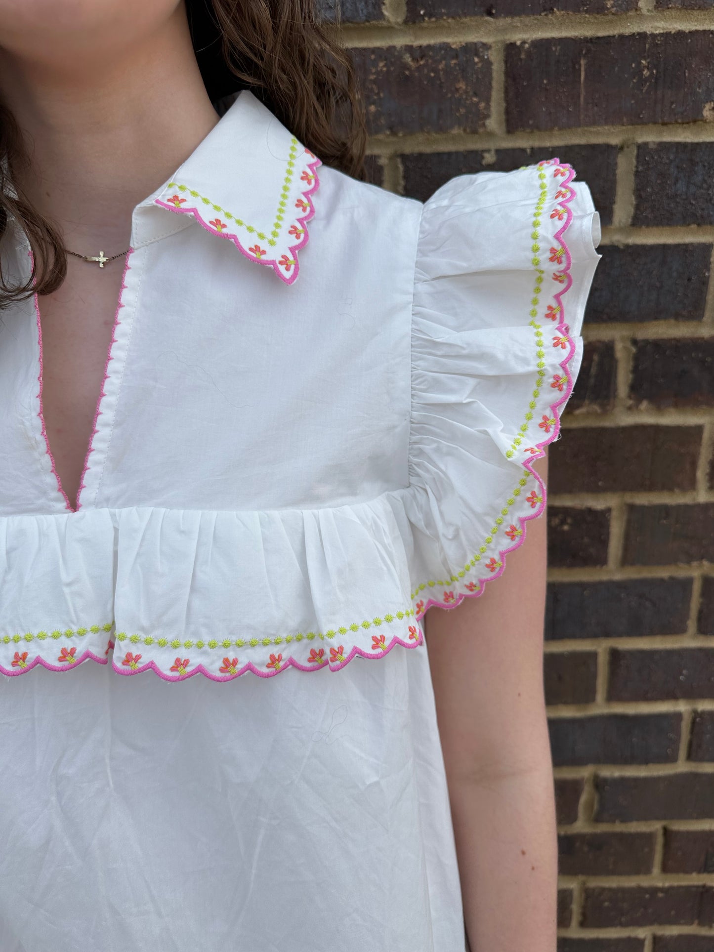 Floral Embroidered Collared Dress