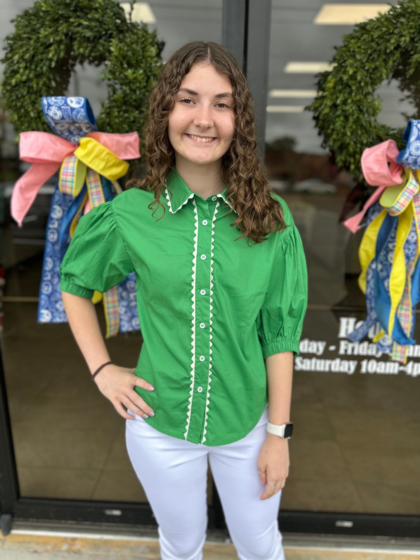 Green Button-up Top