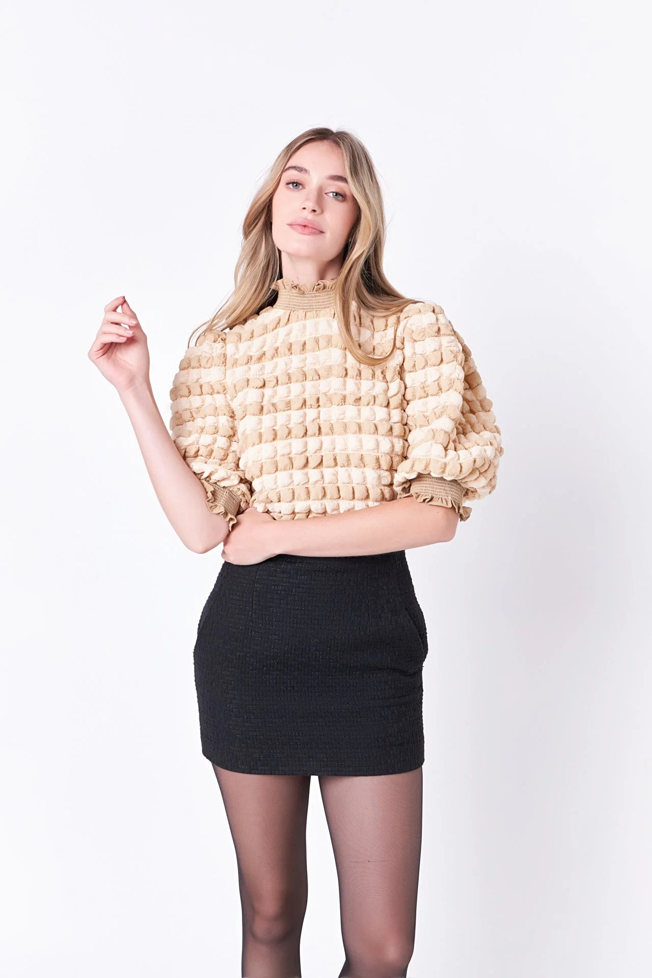 Textured Mock Neck Top