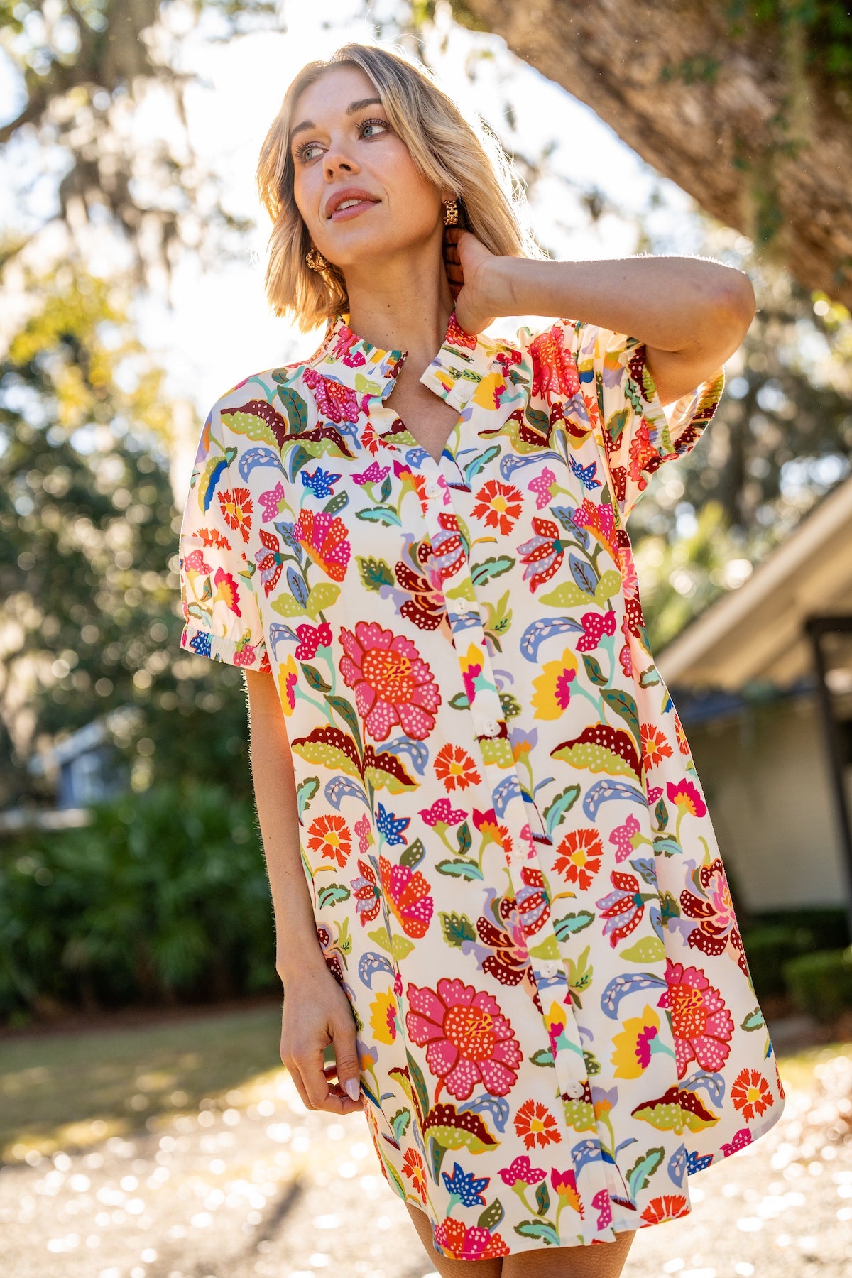 CROSBY Betts Dress - Botanical Garden White