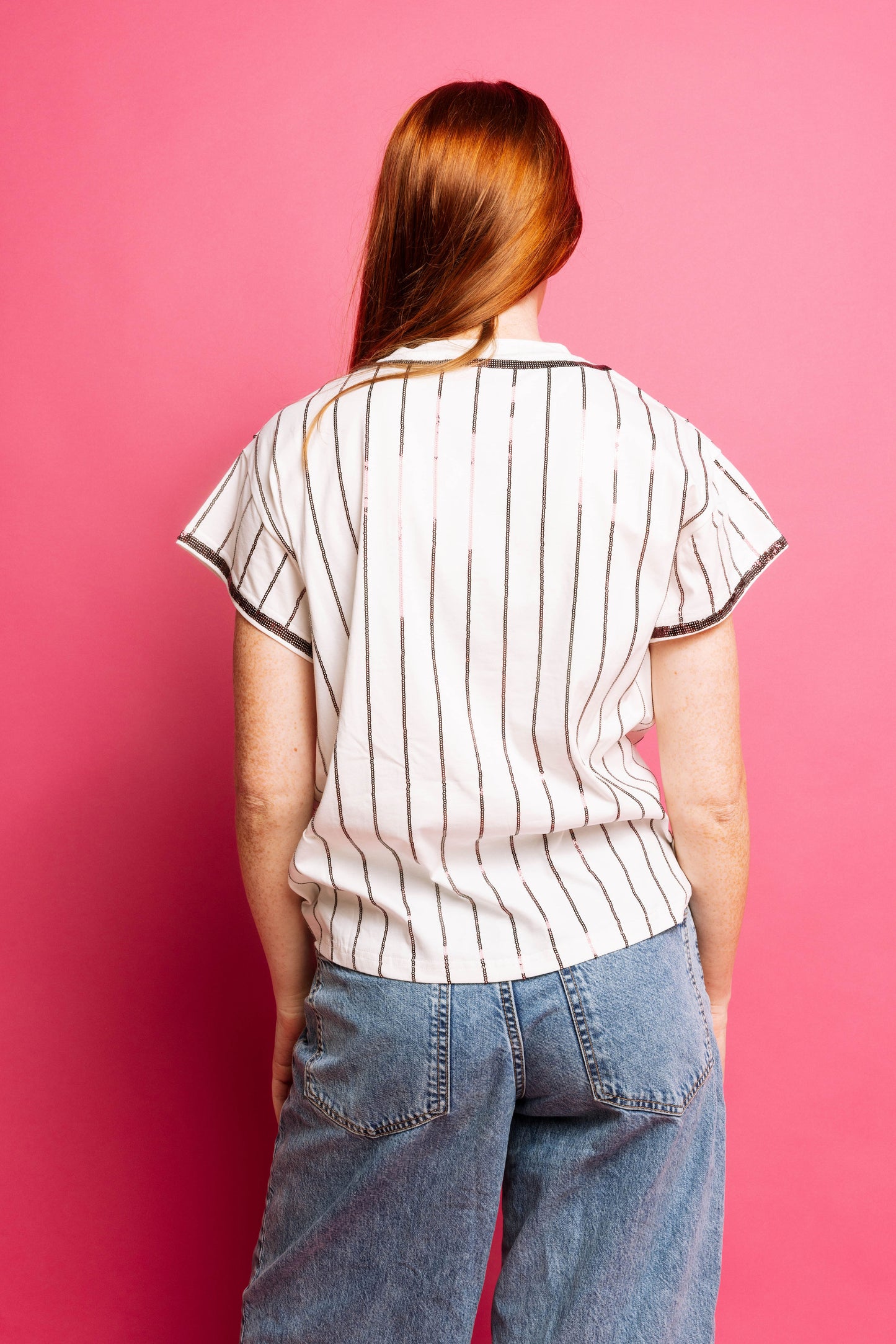 Queen of Sparkles Licensed White & Maroon Stripe Bulldog Head Tee