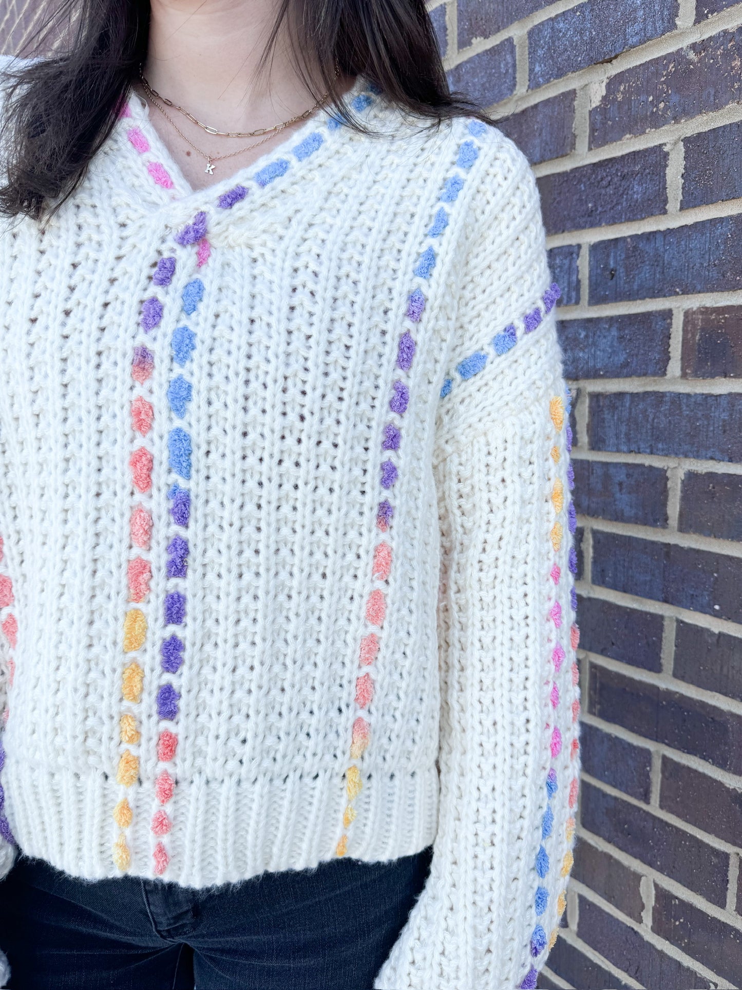 Cream w Multi Color Thread Sweater