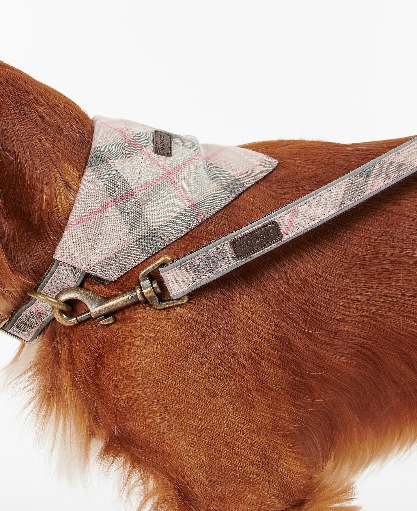 Barbour Reflective Taupe/Pink Tartan Dog Lead