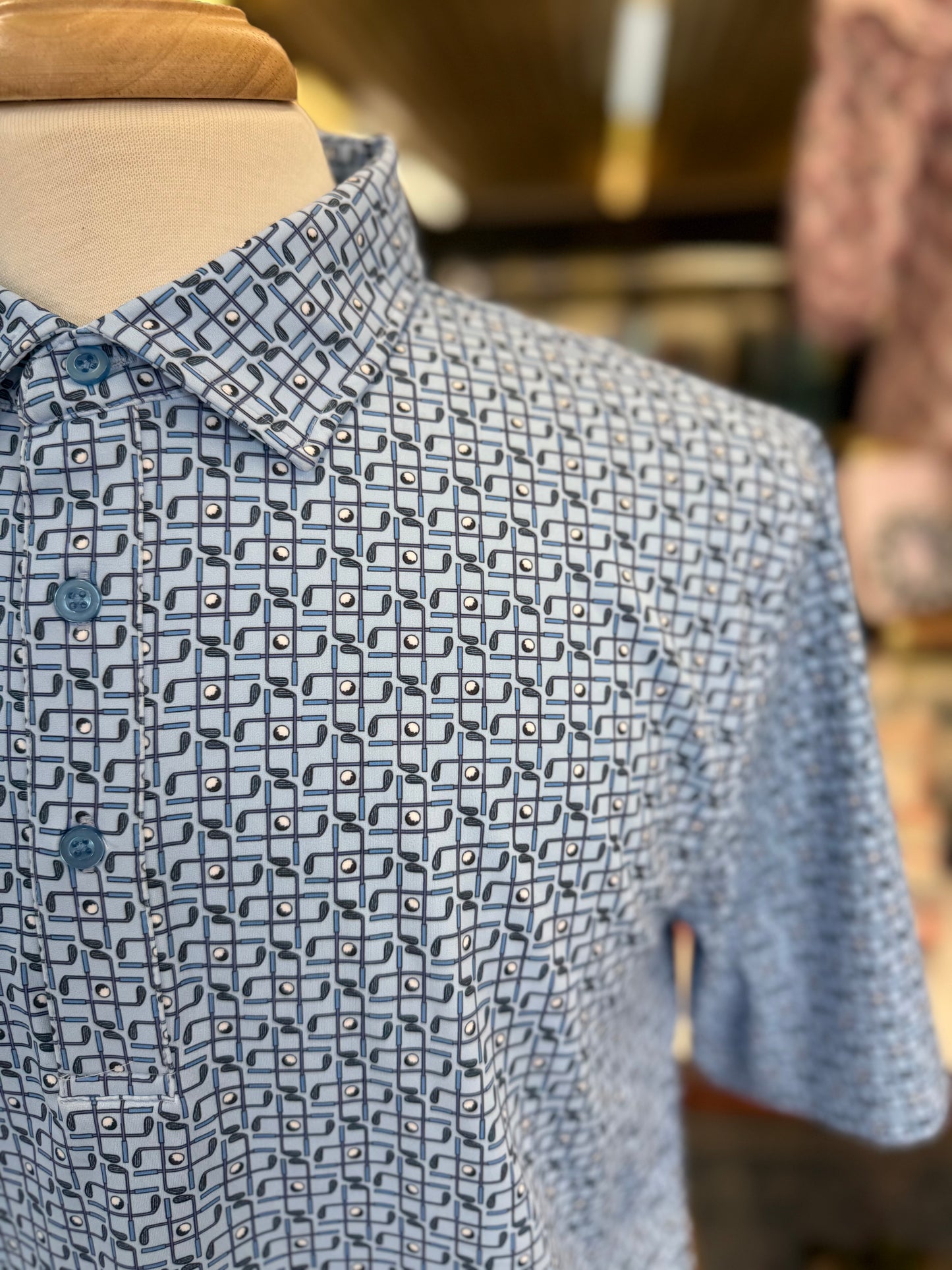 Blue Golf Print Performance Polo