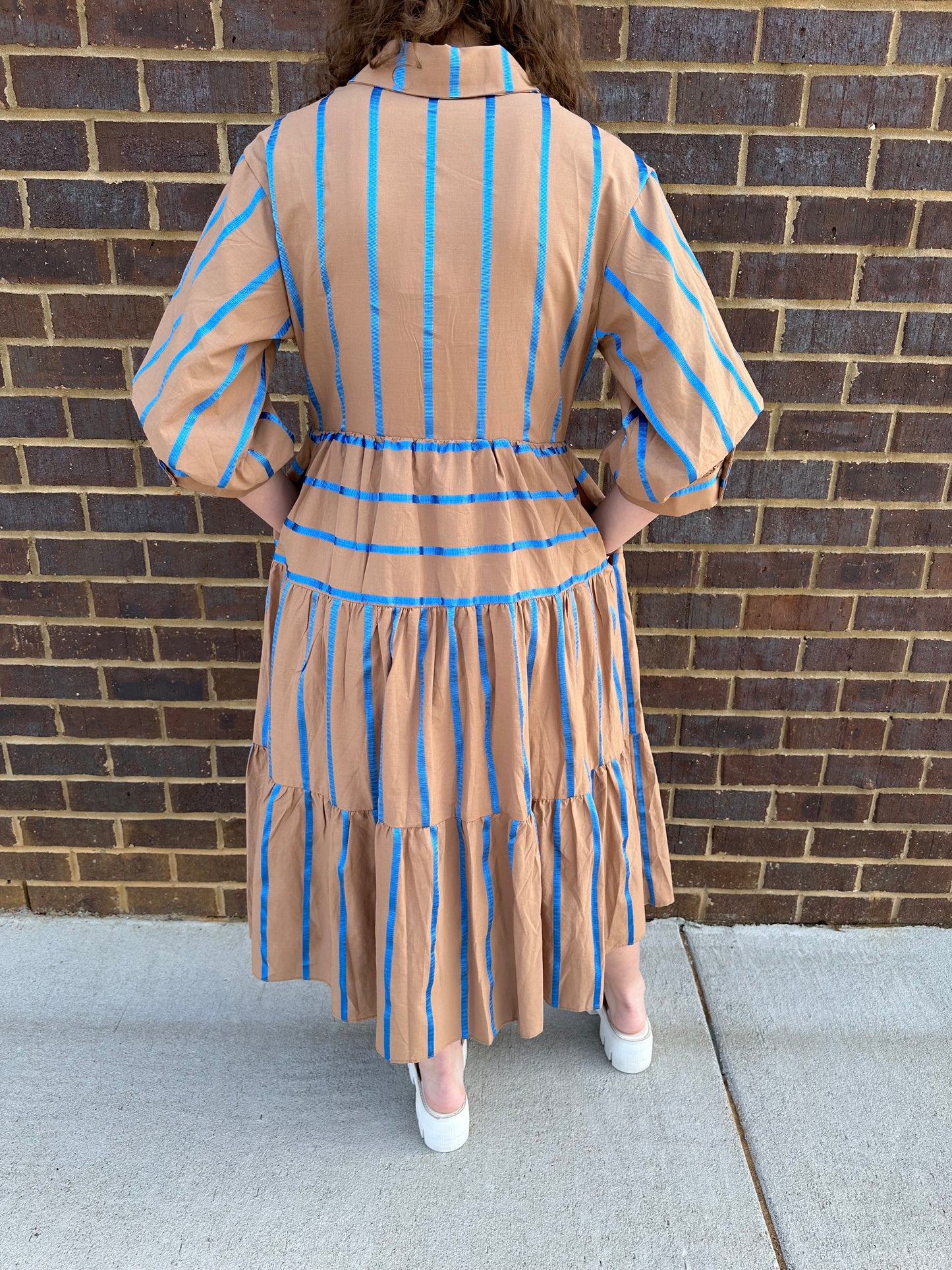 Ribbon Striped Midi Dress