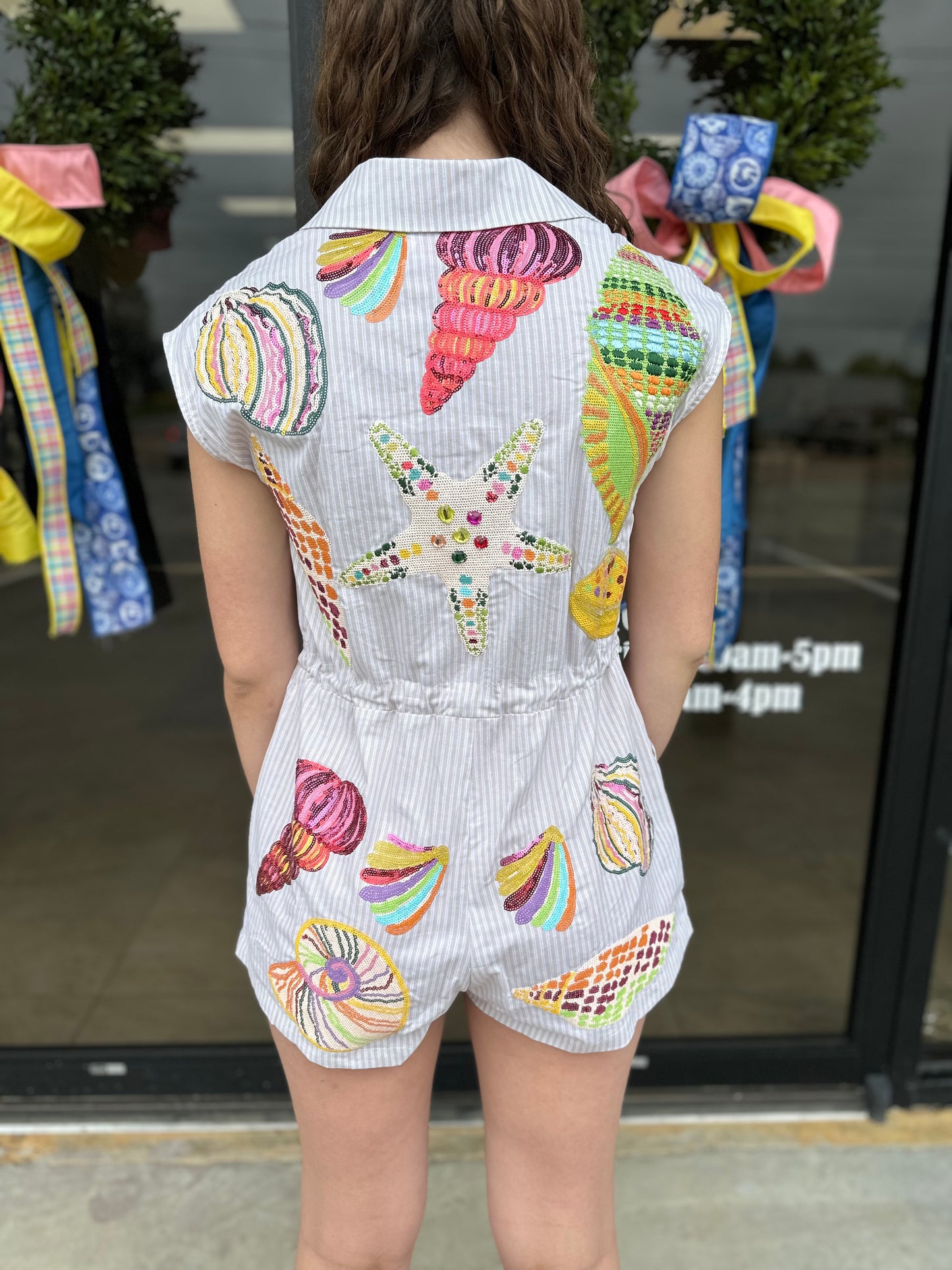Queen of Sparkles Tan Stripe Multi Shell Romper