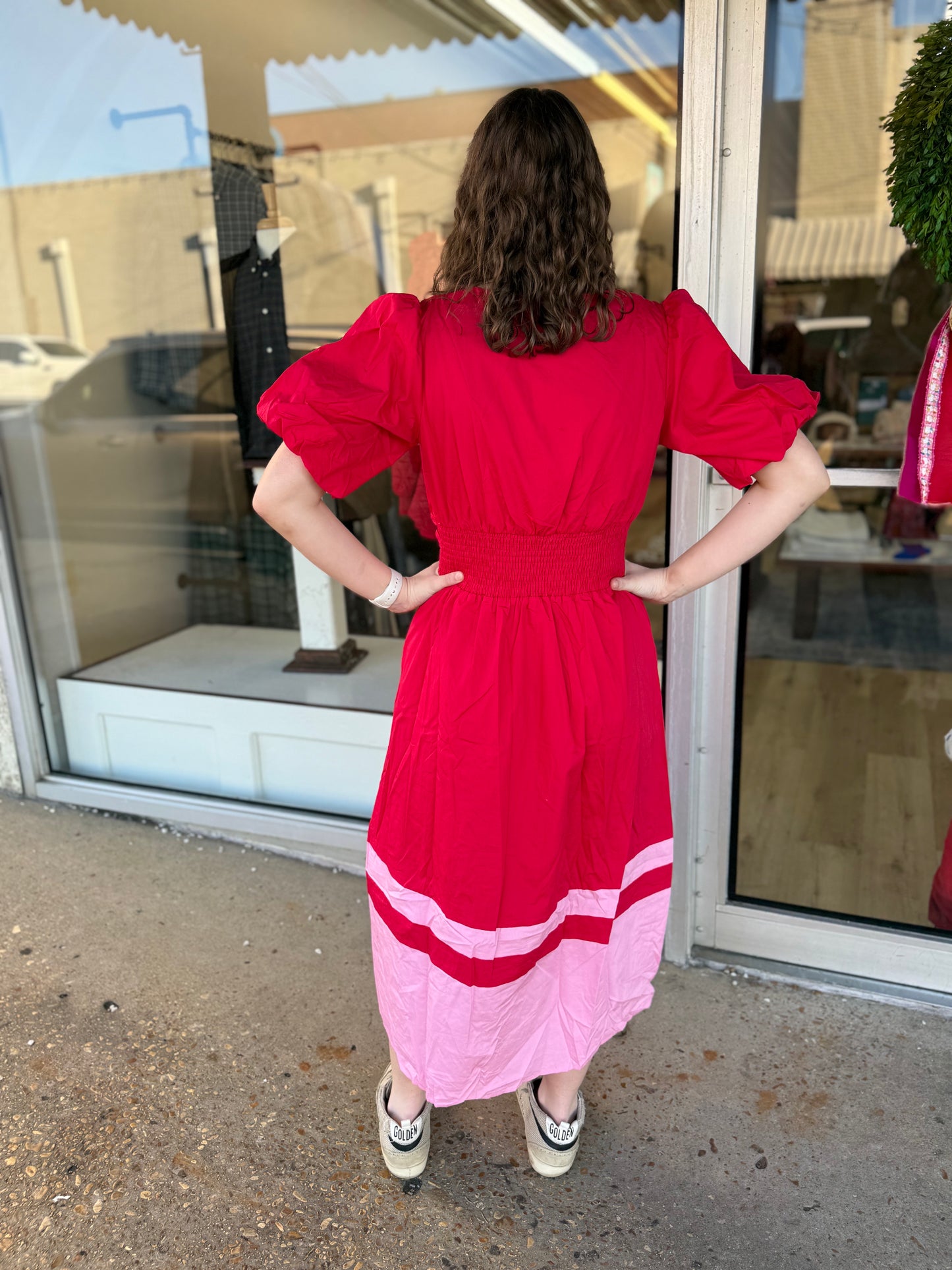 Red & Pink Zip Midi Dress