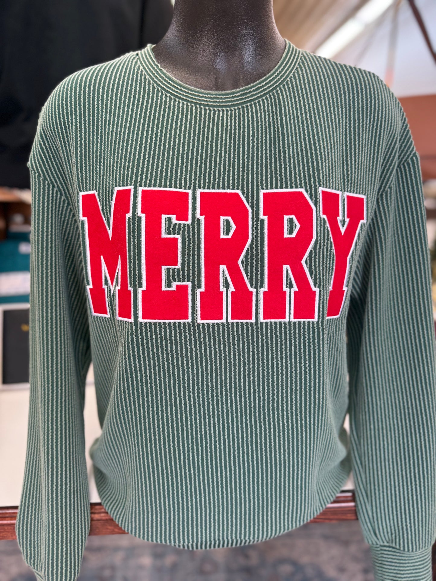 Green Ribbed Merry Pullover