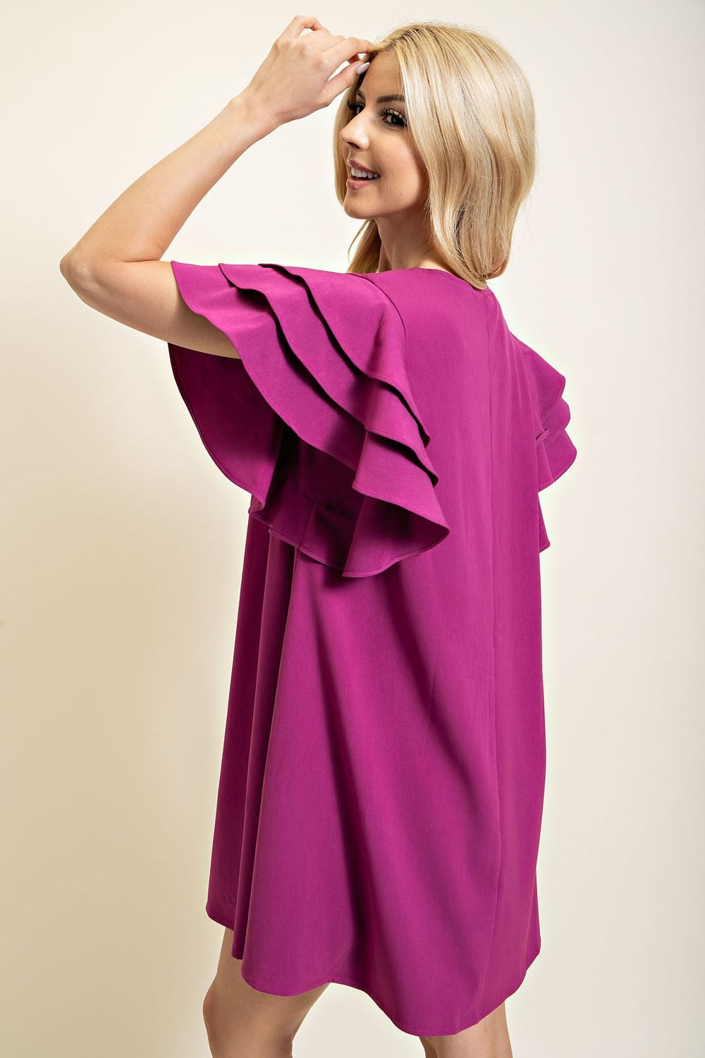 Plum Ruffle Sleeve Dress