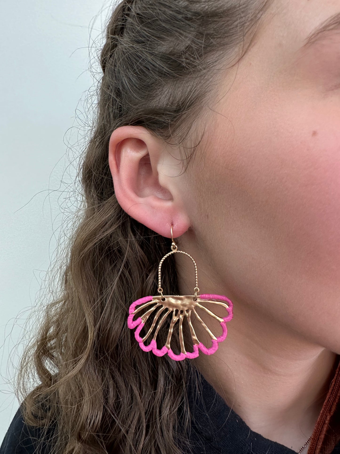 Pink Half Flower Earrings