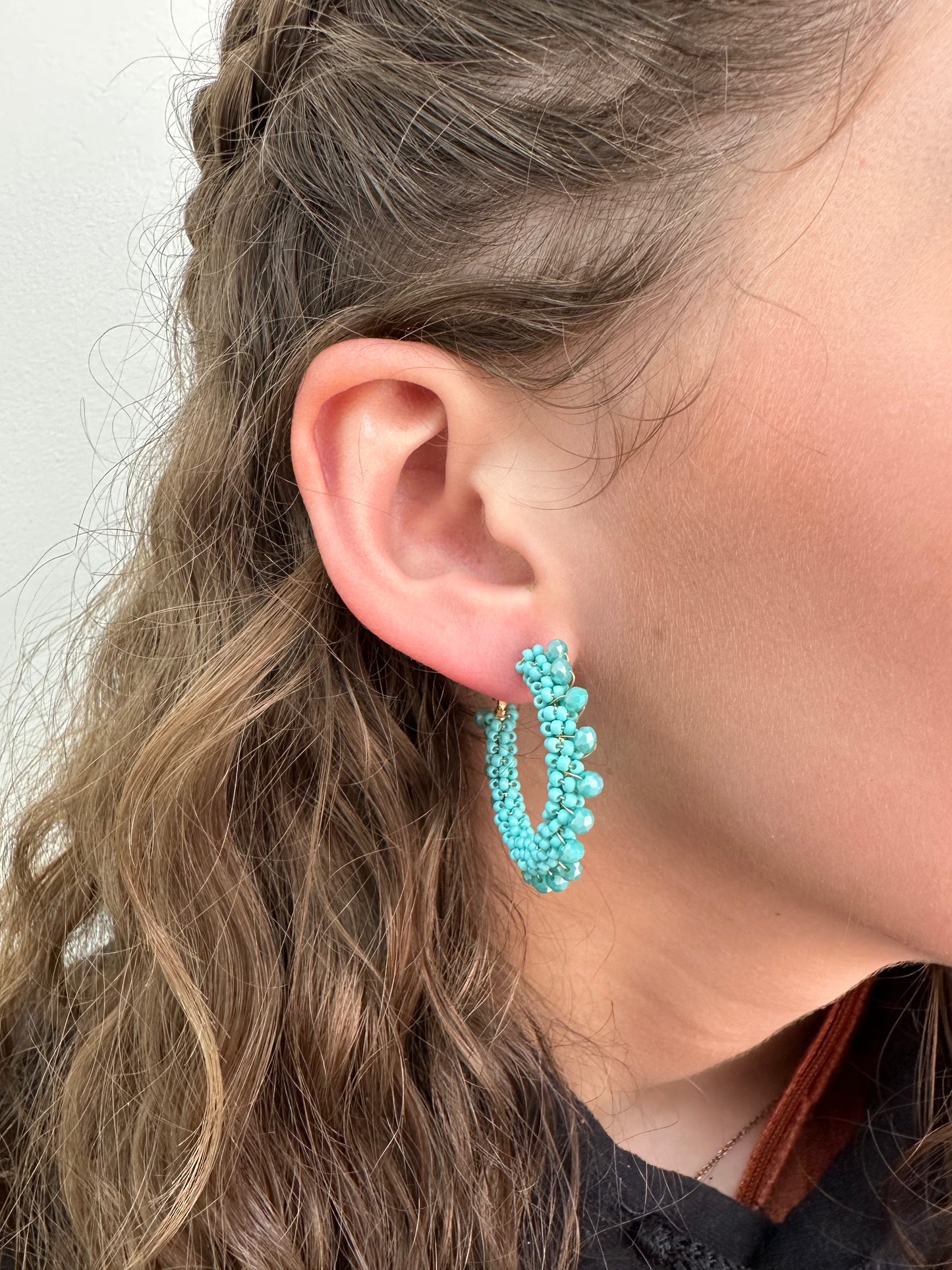 Aqua Beaded Hoop Earrings