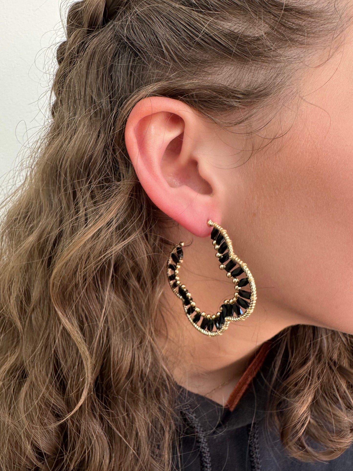 Black Beaded Crystal Earrings