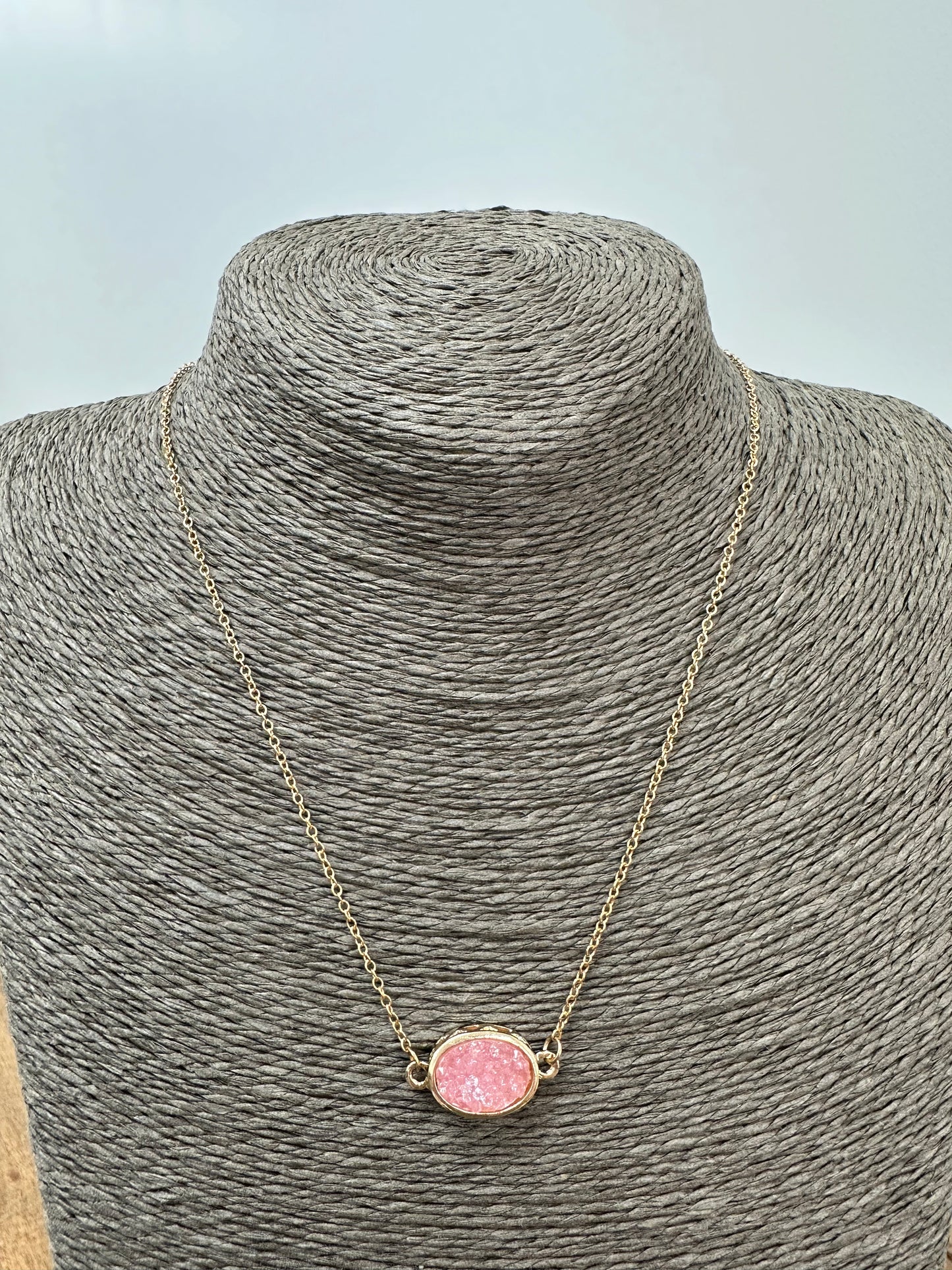 Pink Druzy Stone Necklace