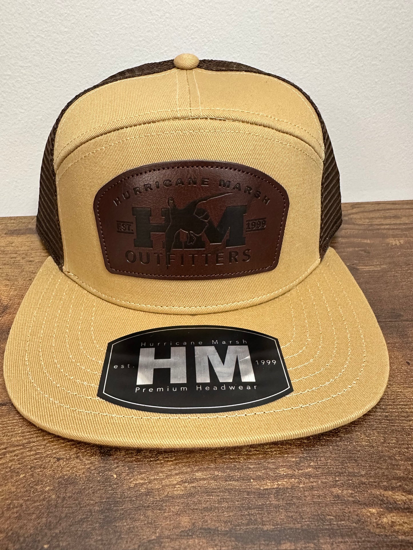 Red Leg Coffee Leather Buckle Patch 7 Panel Hat