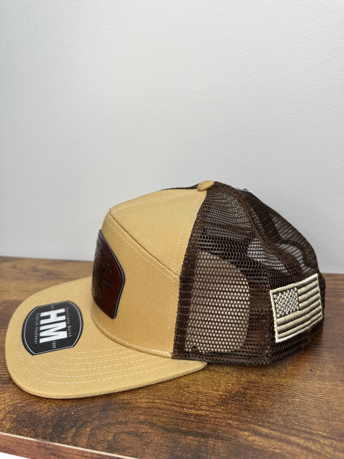 Red Leg Coffee Leather Buckle Patch 7 Panel Hat