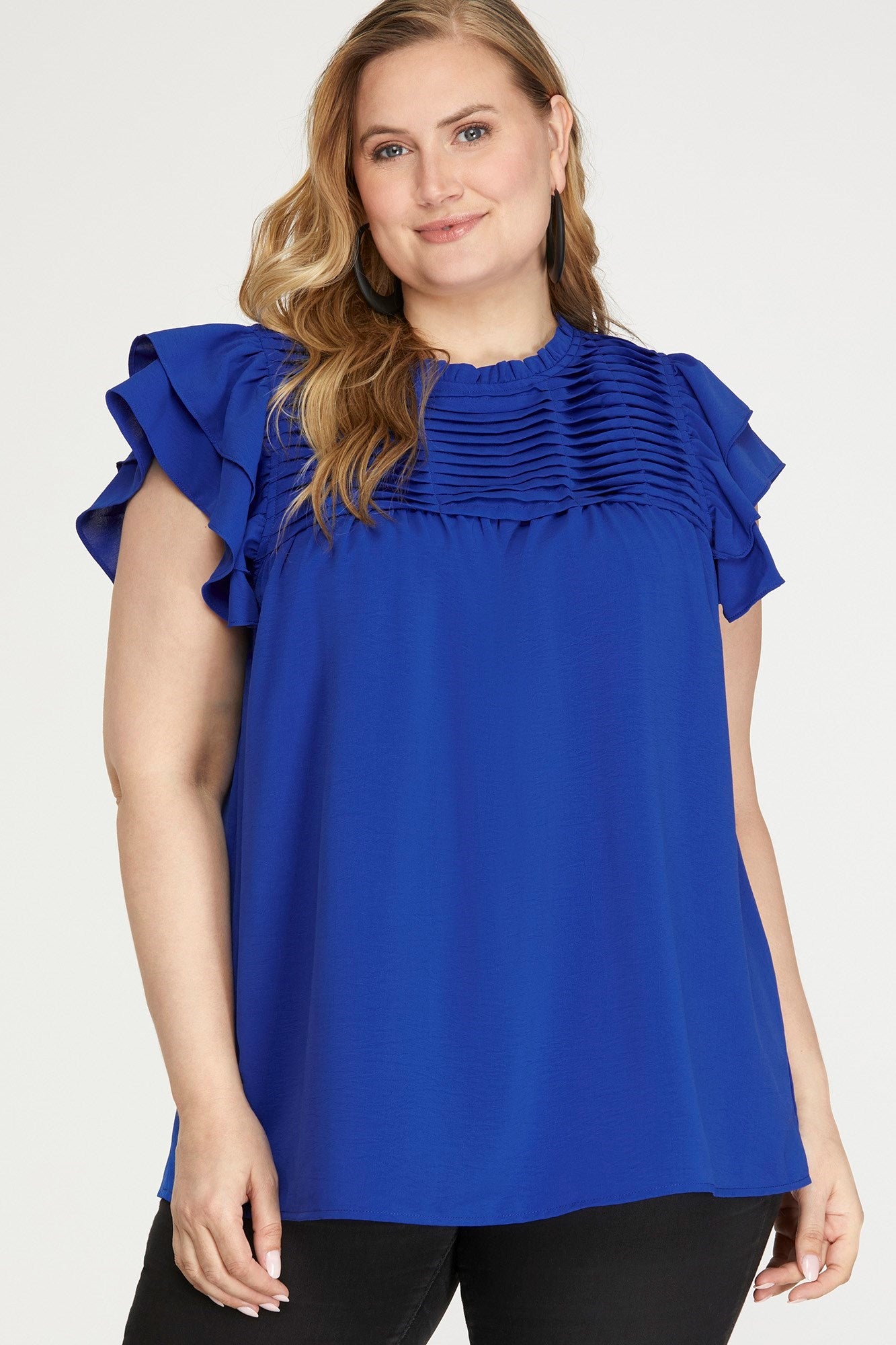Curvy Ruffle Sleeve Pleated York Top