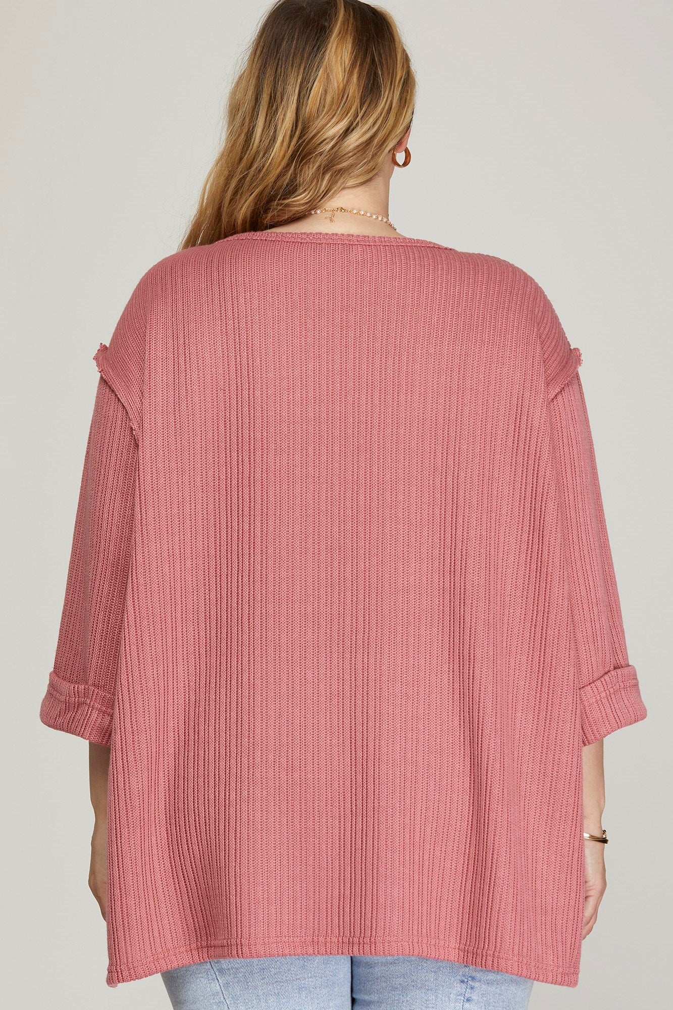 Curvy 3/4 Folded Sleeve Knit Top