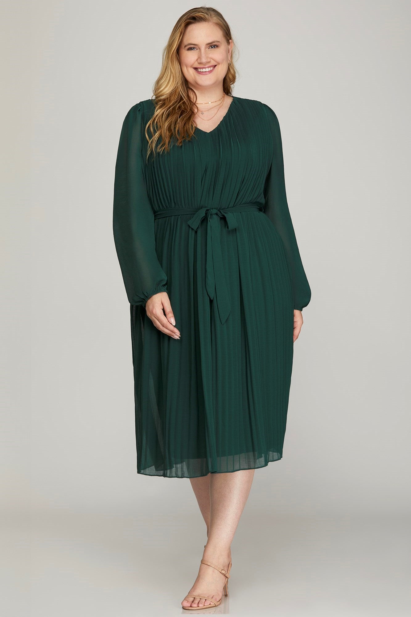 Curvy Pleated Midi Dress