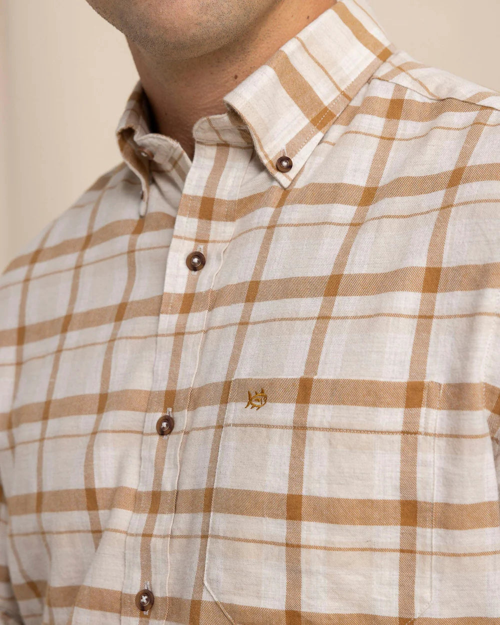 Botany Bay Plaid LS Sport Shirt - Sand White