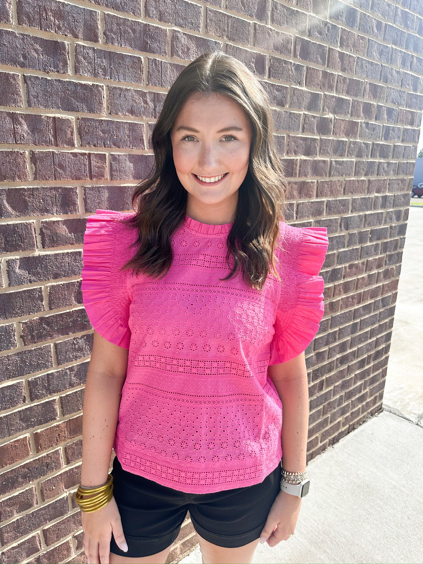 Ruffle Sleeve Embroidered Top