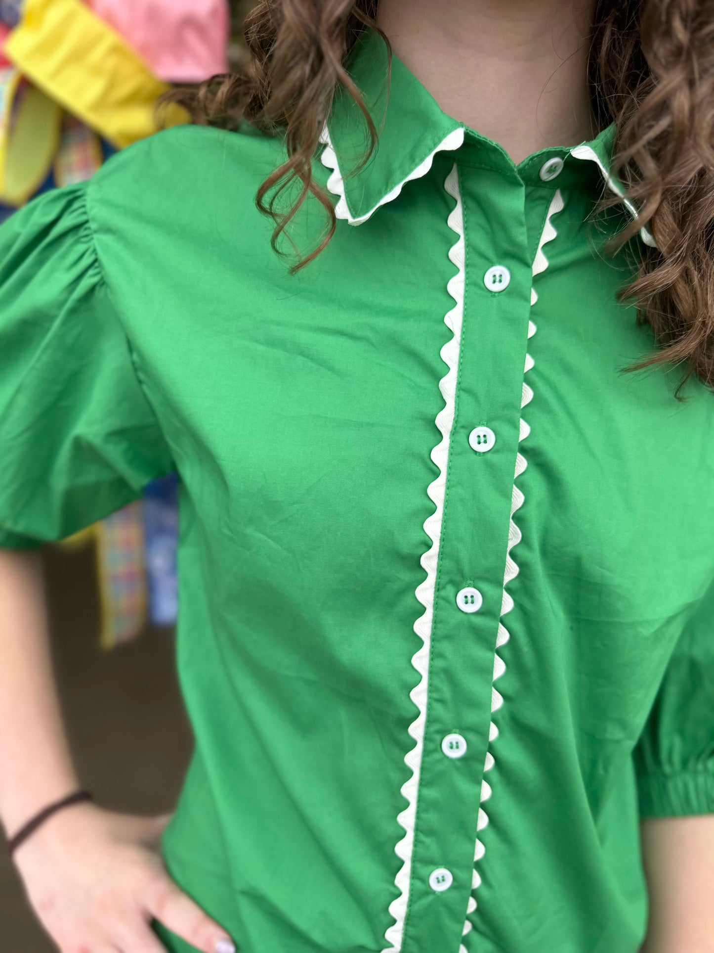 Green Button-up Top