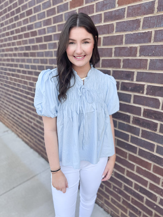 Powder Blue Smocked Top