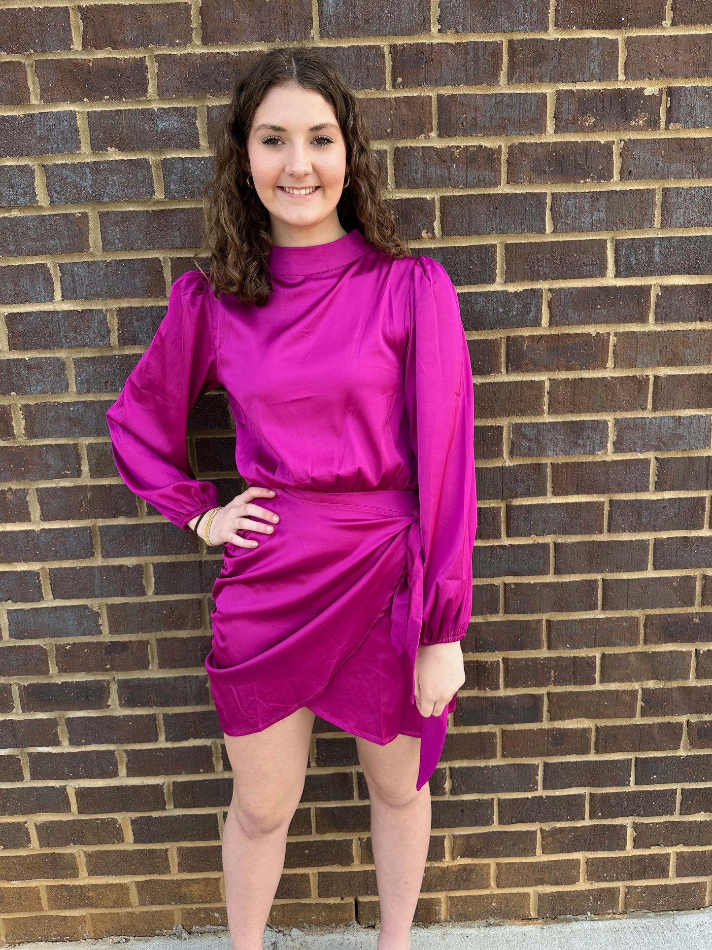 Plum Mock Neck Wrap Dress