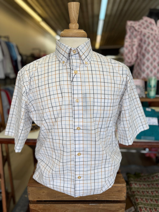 White/Blue/Tan Short Sleeve Button Down