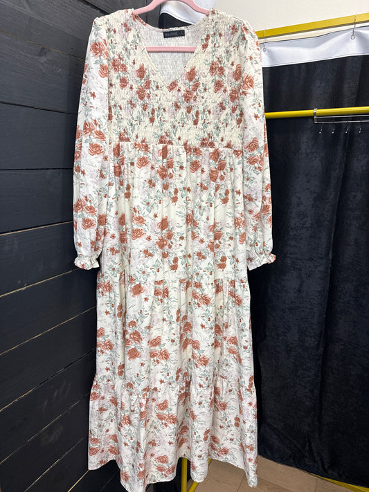 PUR 0002 Mikarose Cream Floral Maxi Dress - Large