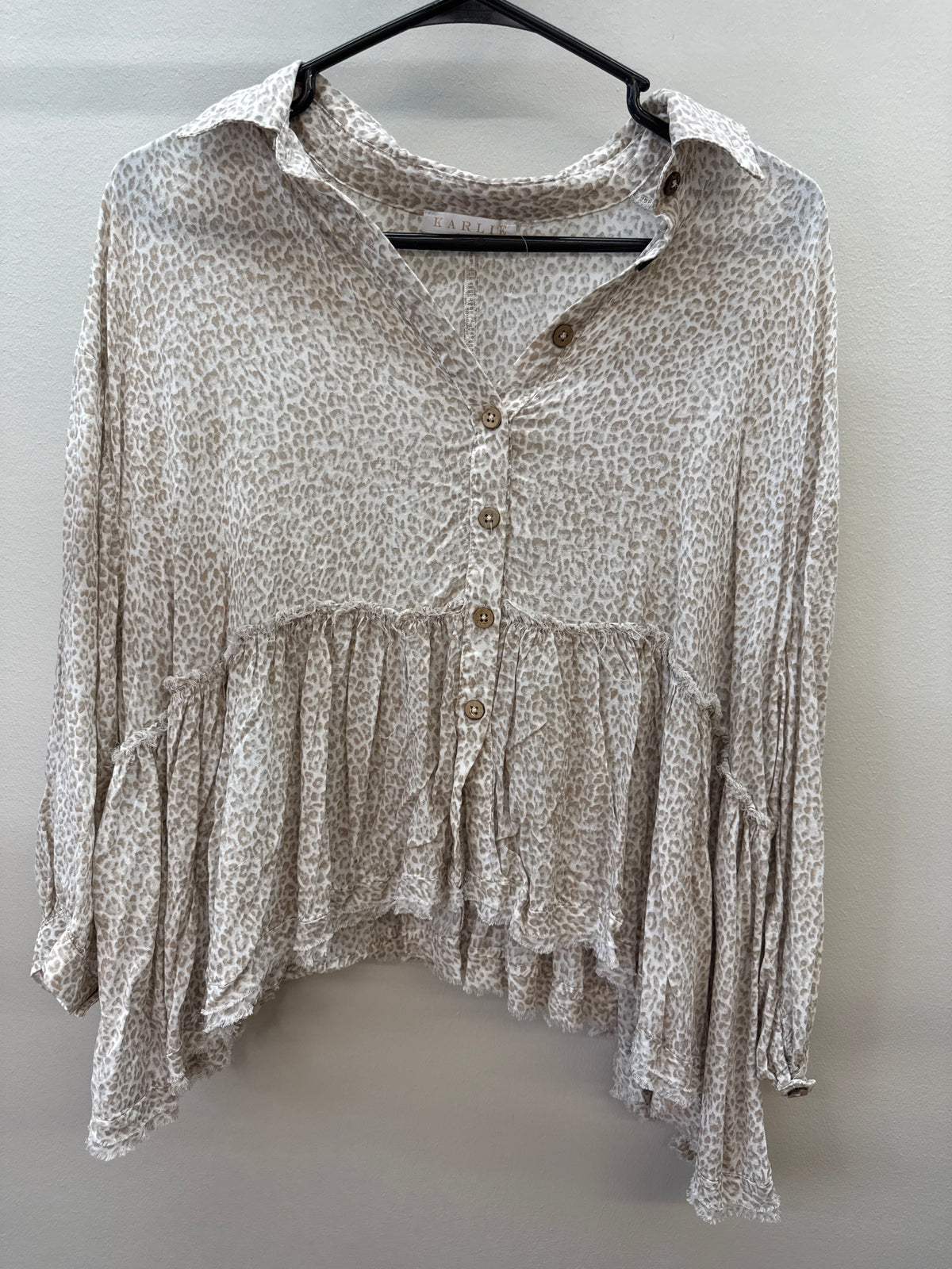 BL 0010 Karlie Tan Cheetah Babydoll Top - Large