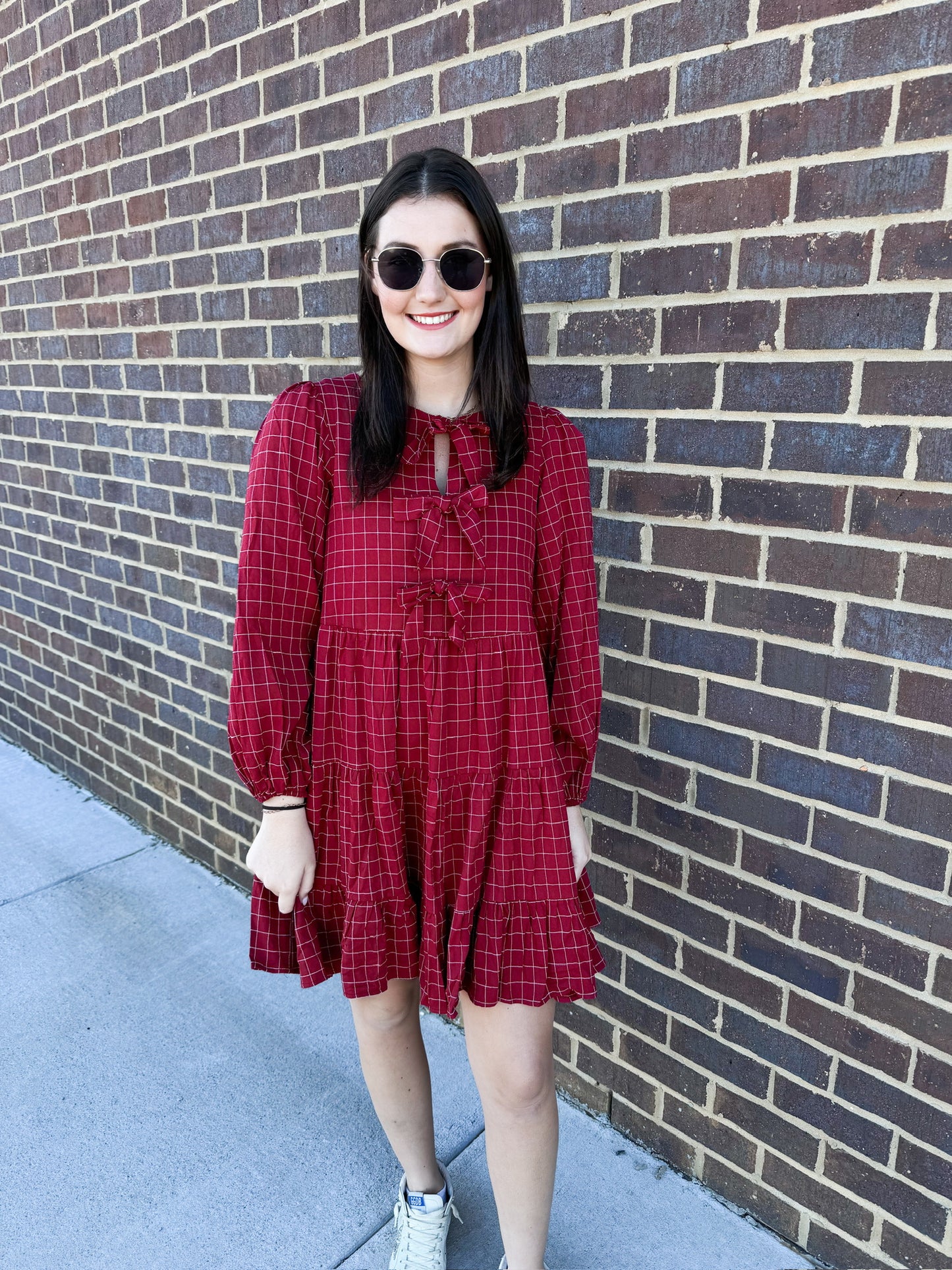 Burgandy Checkered Dress