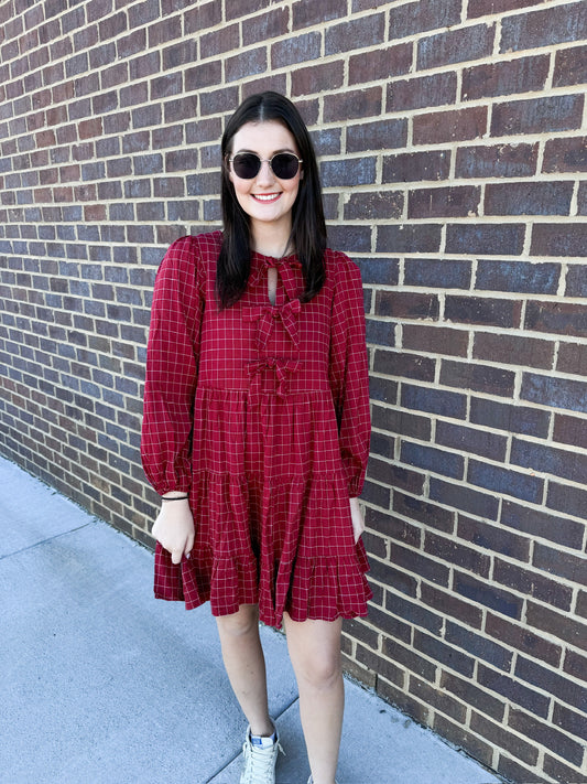 Burgandy Checkered Dress
