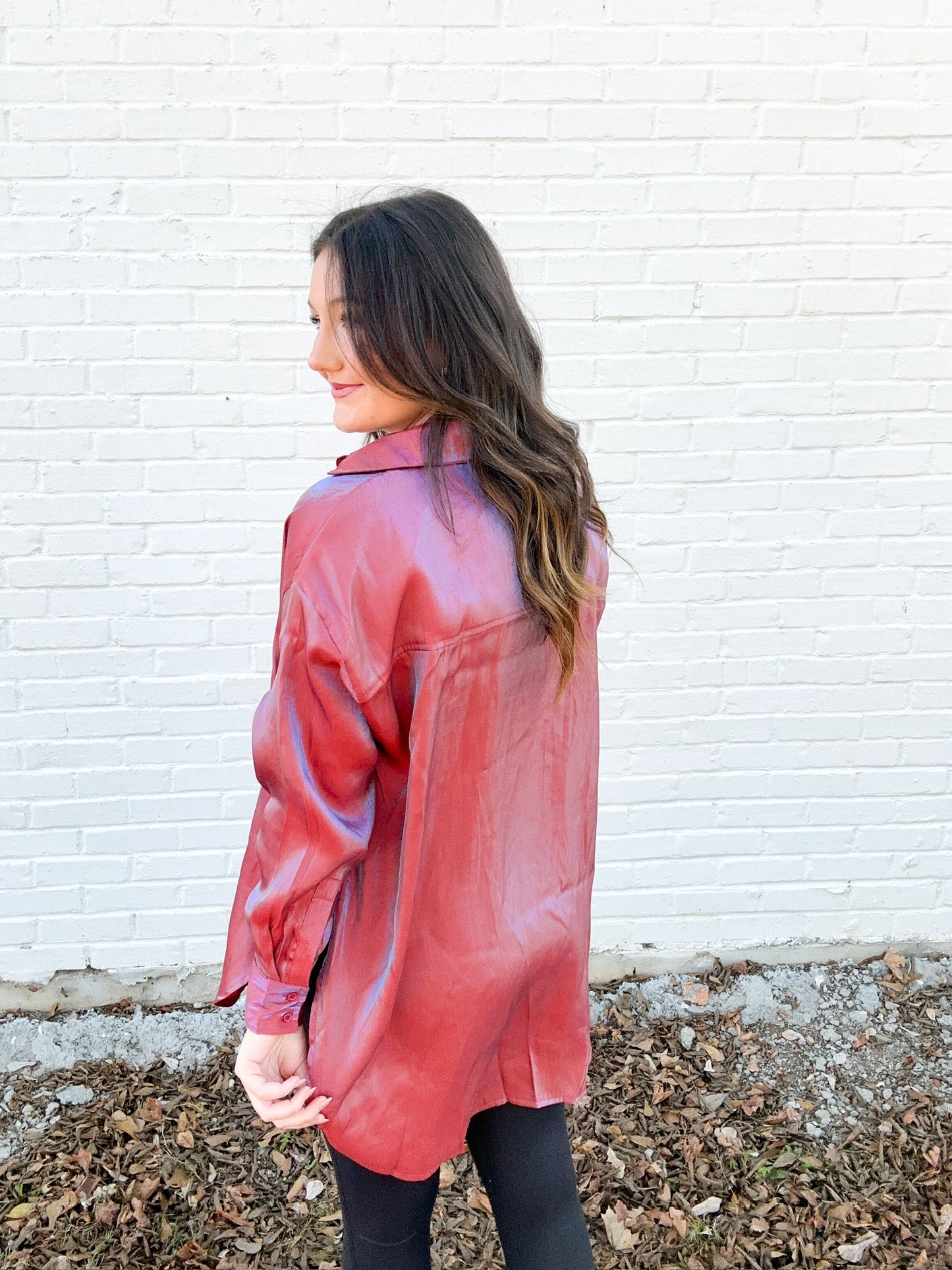 Rust Lurex Button-Up Top