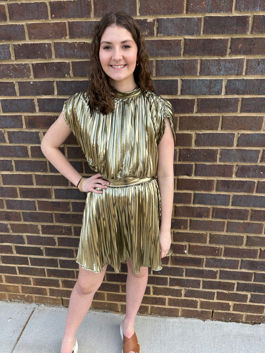 Gold Ruched Mini Dress