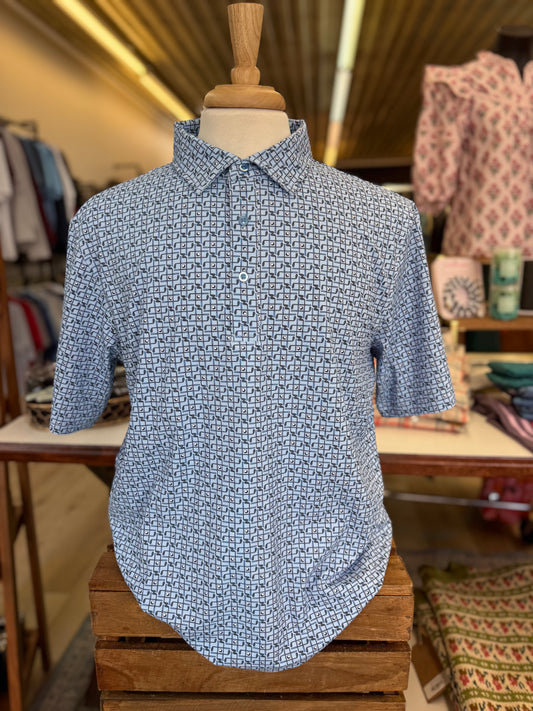 Blue Golf Print Performance Polo