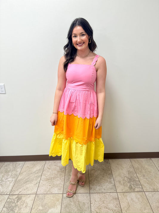 Colorblock Scallop Dress