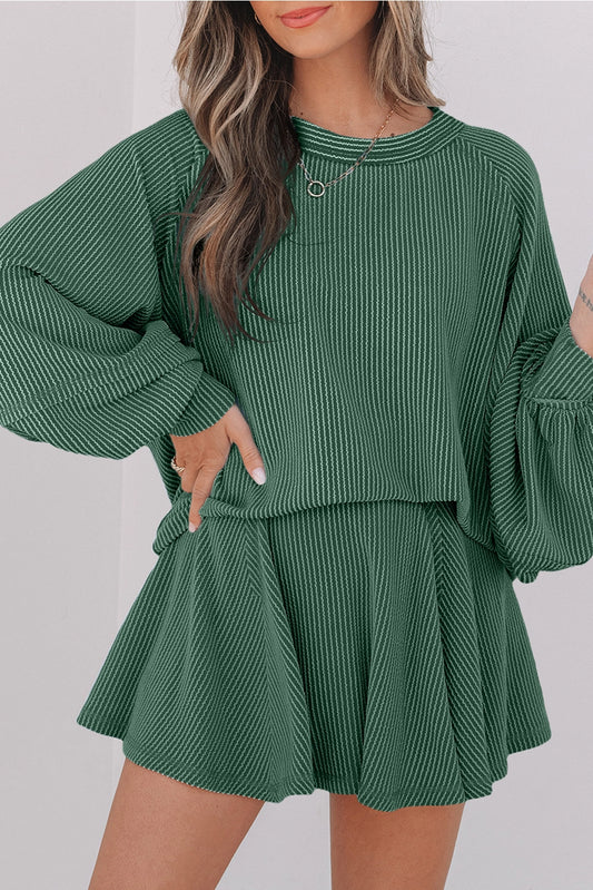 Green Ribbed Skort Set