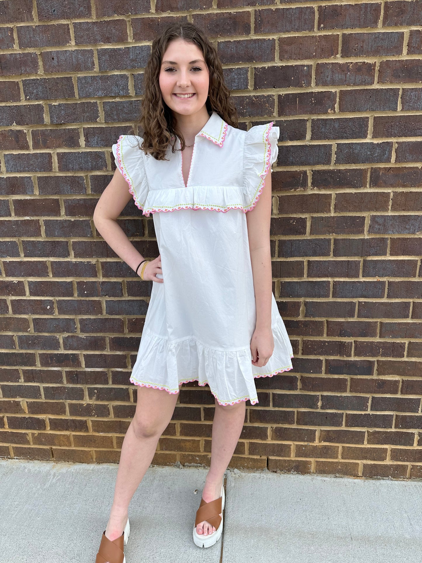 Floral Embroidered Collared Dress