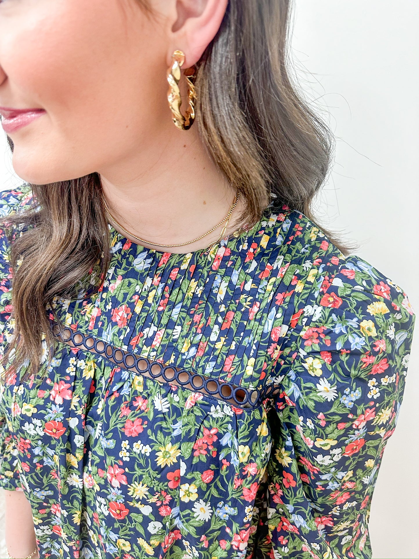 Floral Pintuck Long Sleeve Dress