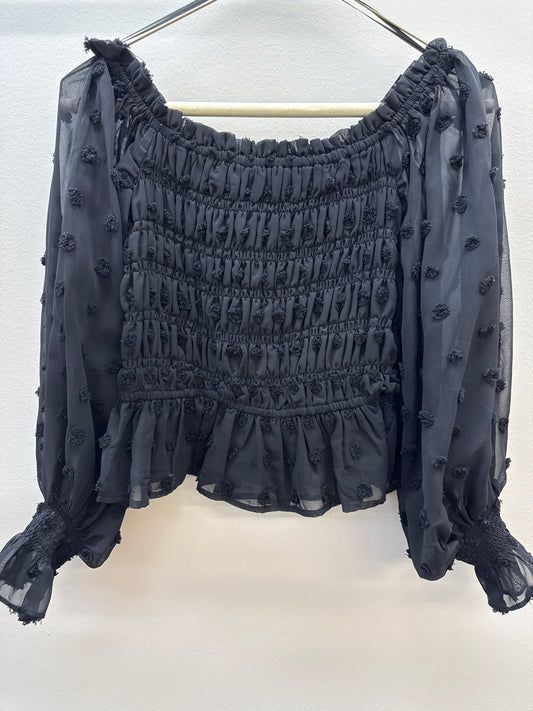 BL 0013 Entro Black Smocked Dot Top - Small