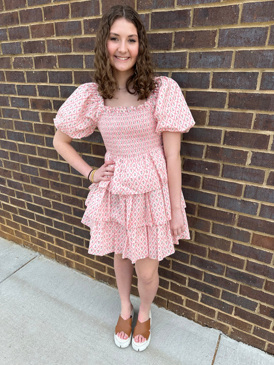 Pink Floral Smocked Dress