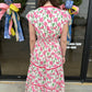 Pink/Red Flower Midi Dress