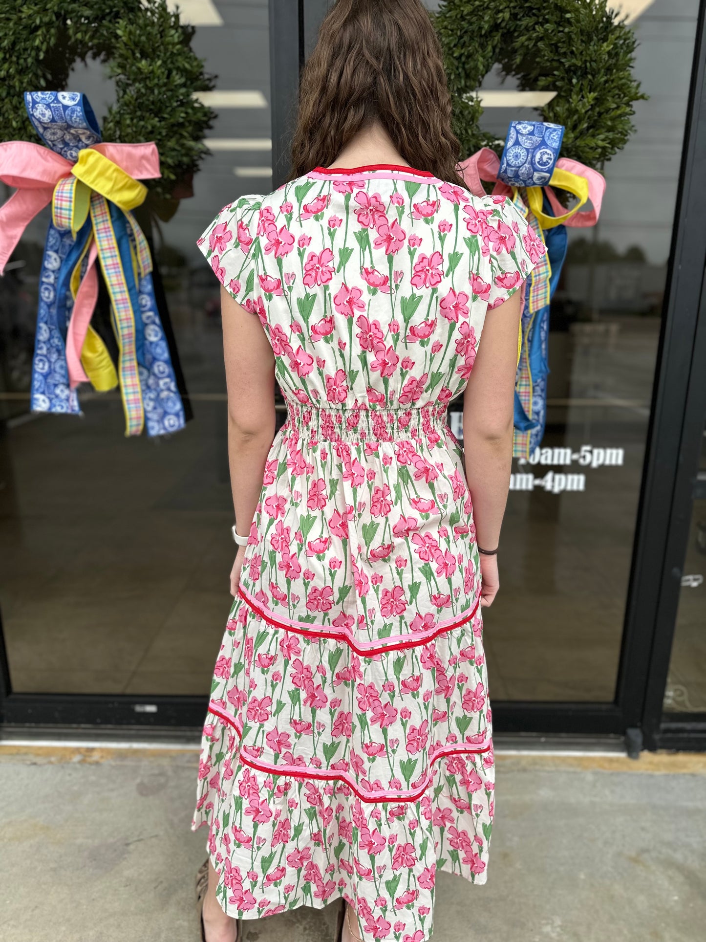 Pink/Red Flower Midi Dress