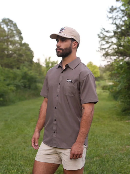 Earth Brown Button Up Performance Short Sleeve