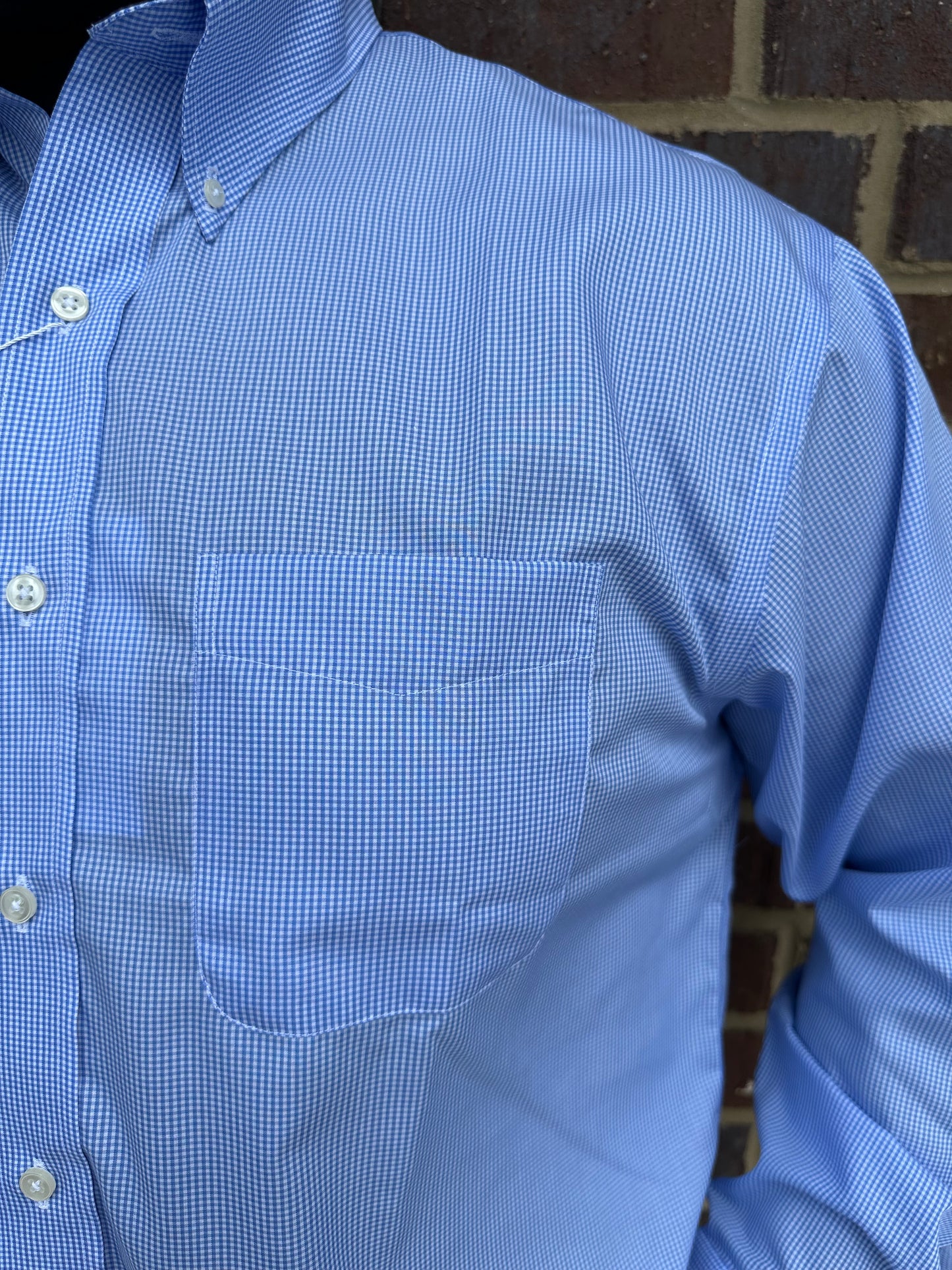 Blue Gingham LS Button Down
