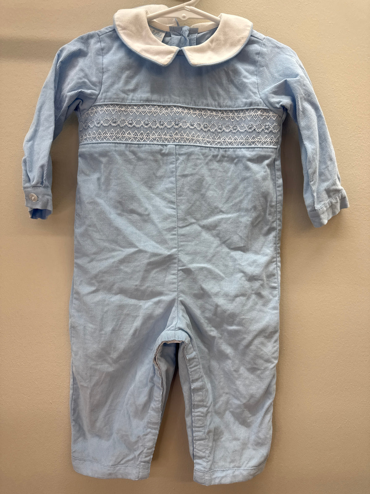 PUR 0002 Petit Bebe Blue Smocked Cord Romper - 18 months